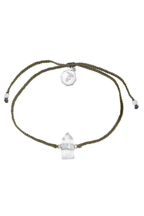 Quartz Crystal Bracelet - Olive Green - Silver
