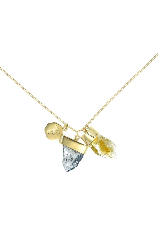 Super Power Charm Necklace - Citrine and Iolite - Gold