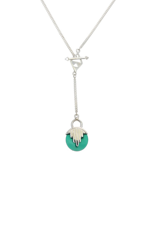 Mini Aurora Pendulum Necklace - Green Onyx - Silver