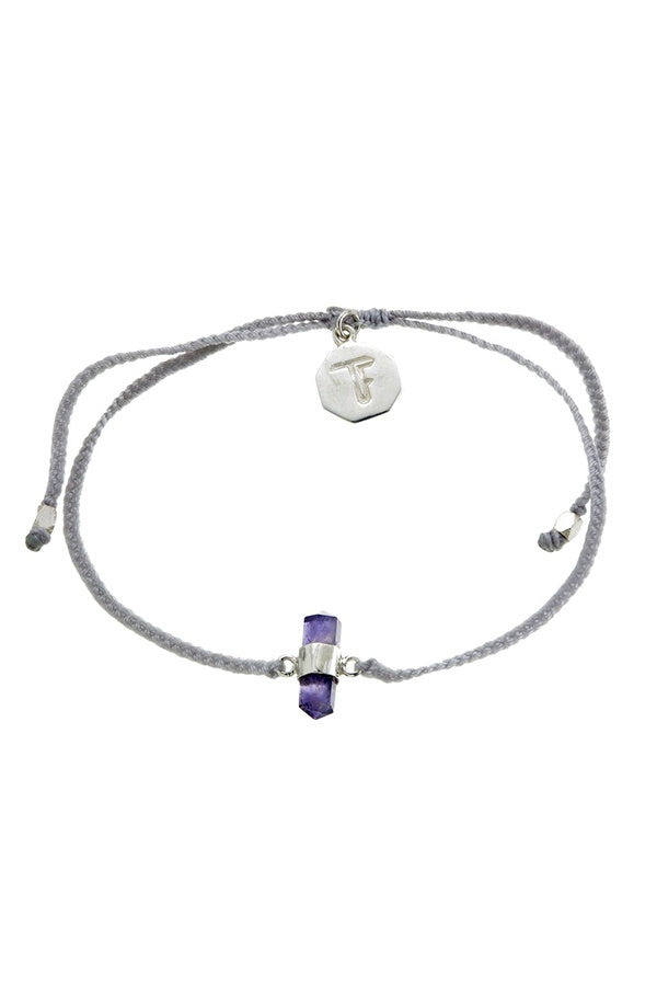 Cut Amethyst Crystal Bracelet | Pastel Grey - Silver