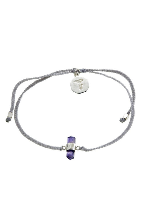 Cut Amethyst Crystal Bracelet - Pastel Grey - Silver