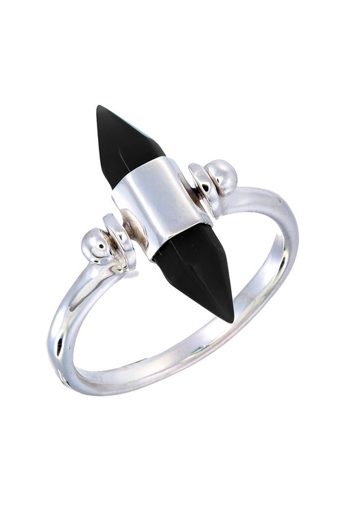 Black Onyx Swivel Ring - Silver