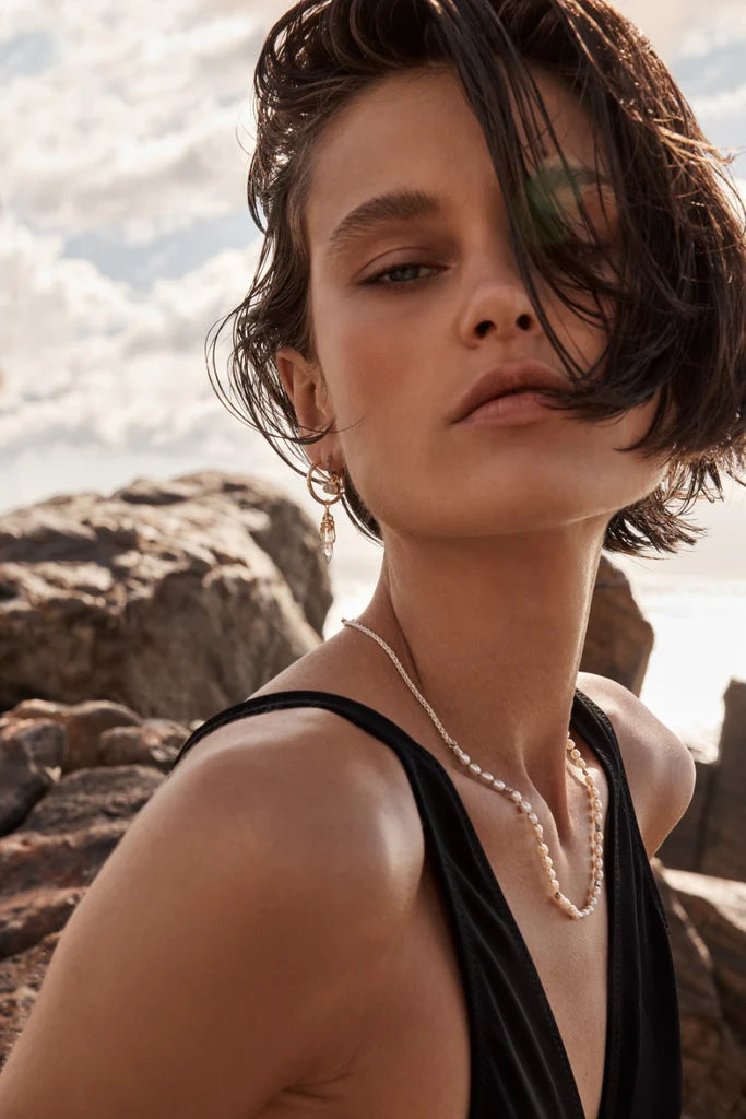 Tiger Frame | Mini Pearls Chain Necklace - Black - Silver