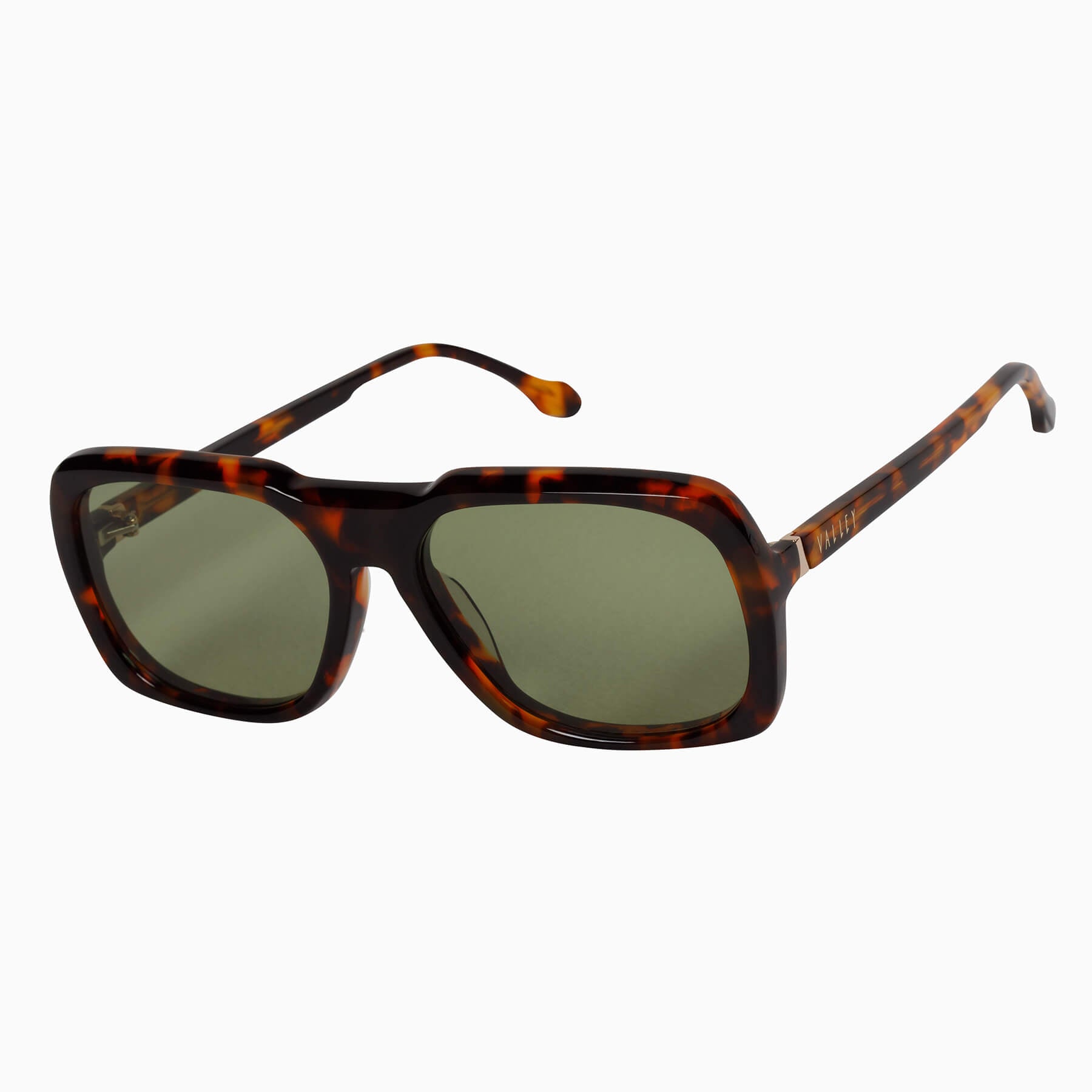 Valley Eyewear | Memoir | Sunglasses - Classic Tort w. 24k Gold Metal Trim / Olive Green Lens