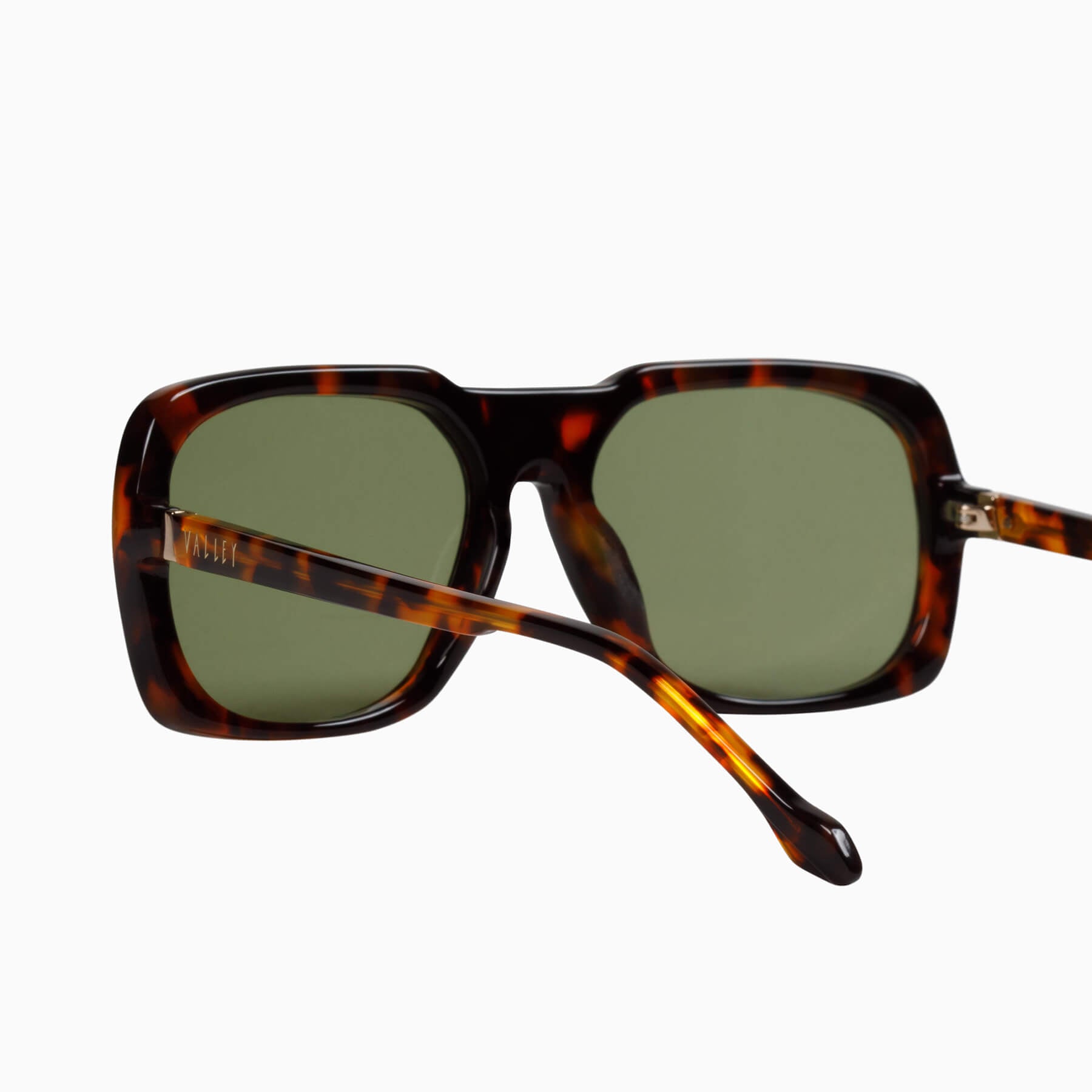 Valley Eyewear | Memoir | Sunglasses - Classic Tort w. 24k Gold Metal Trim / Olive Green Lens