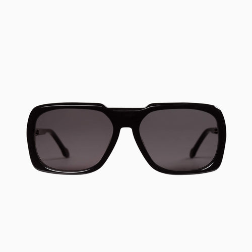 Valley Eyewear | Memoir | Sunglasses - Gloss Black w. Silver Metal Trim / Black Lens