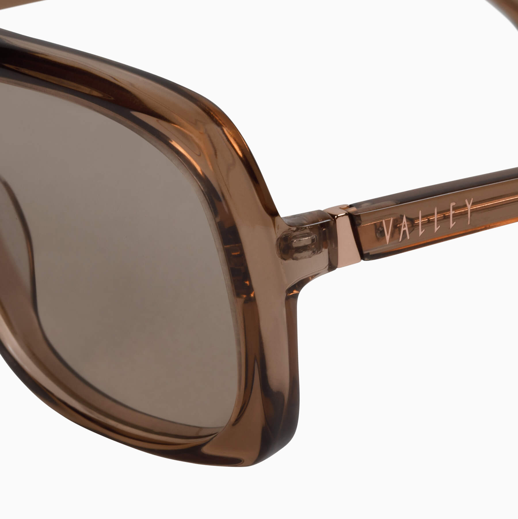 Valley Eyewear | Memoir | Sunglasses - Transparent Mocha w. Rose Gold Metal Trim / Light Brown Lens