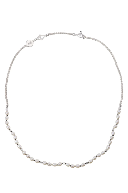 Tiger Frame | Mini Pearls Chain Necklace - Black - Silver