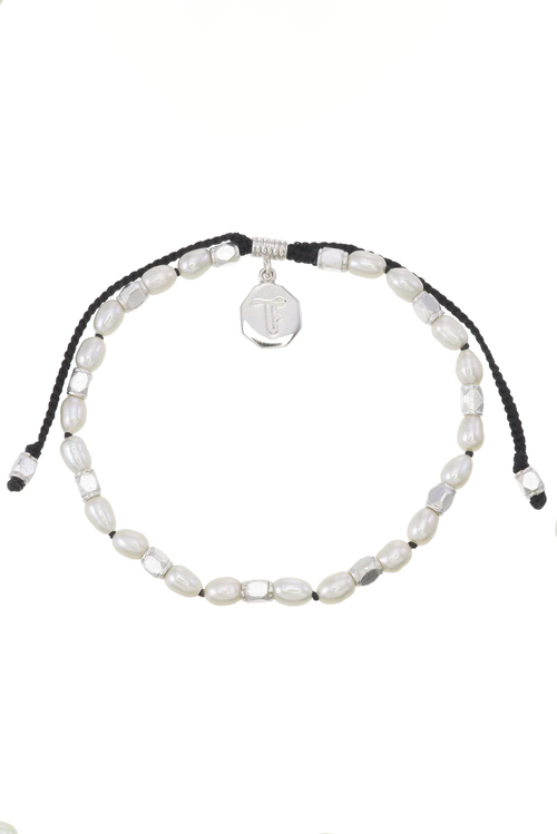 Tiger Frame | Mini Pearls Hand Knotted Bracelet - Black - Silver