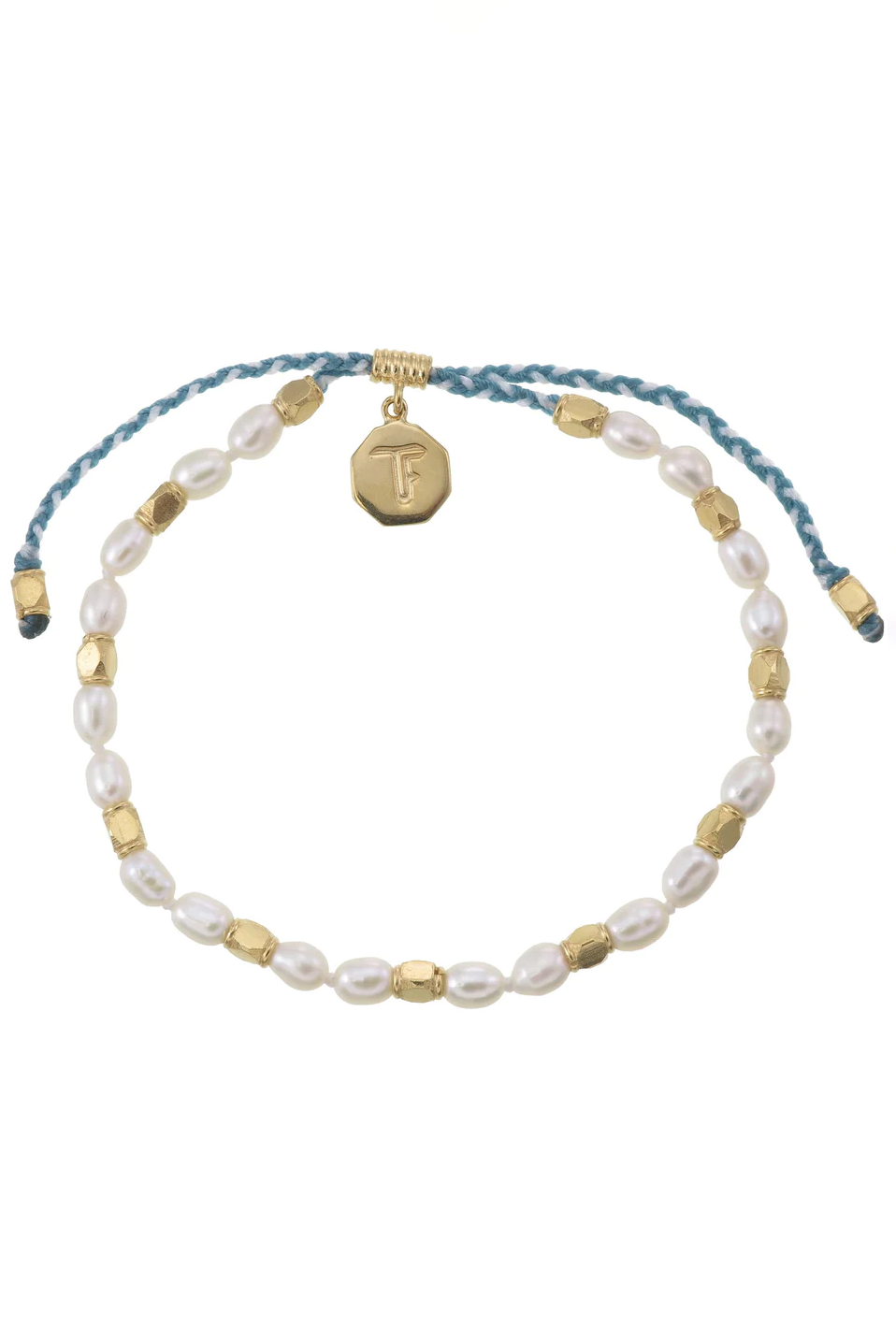 Tiger Frame | Mini Pearls Hand Knotted Bracelet - Green and White - Gold