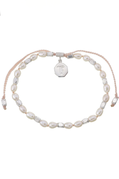 Tiger Frame | Mini Pearls Hand Knotted Bracelet - Pale Pink - Silver