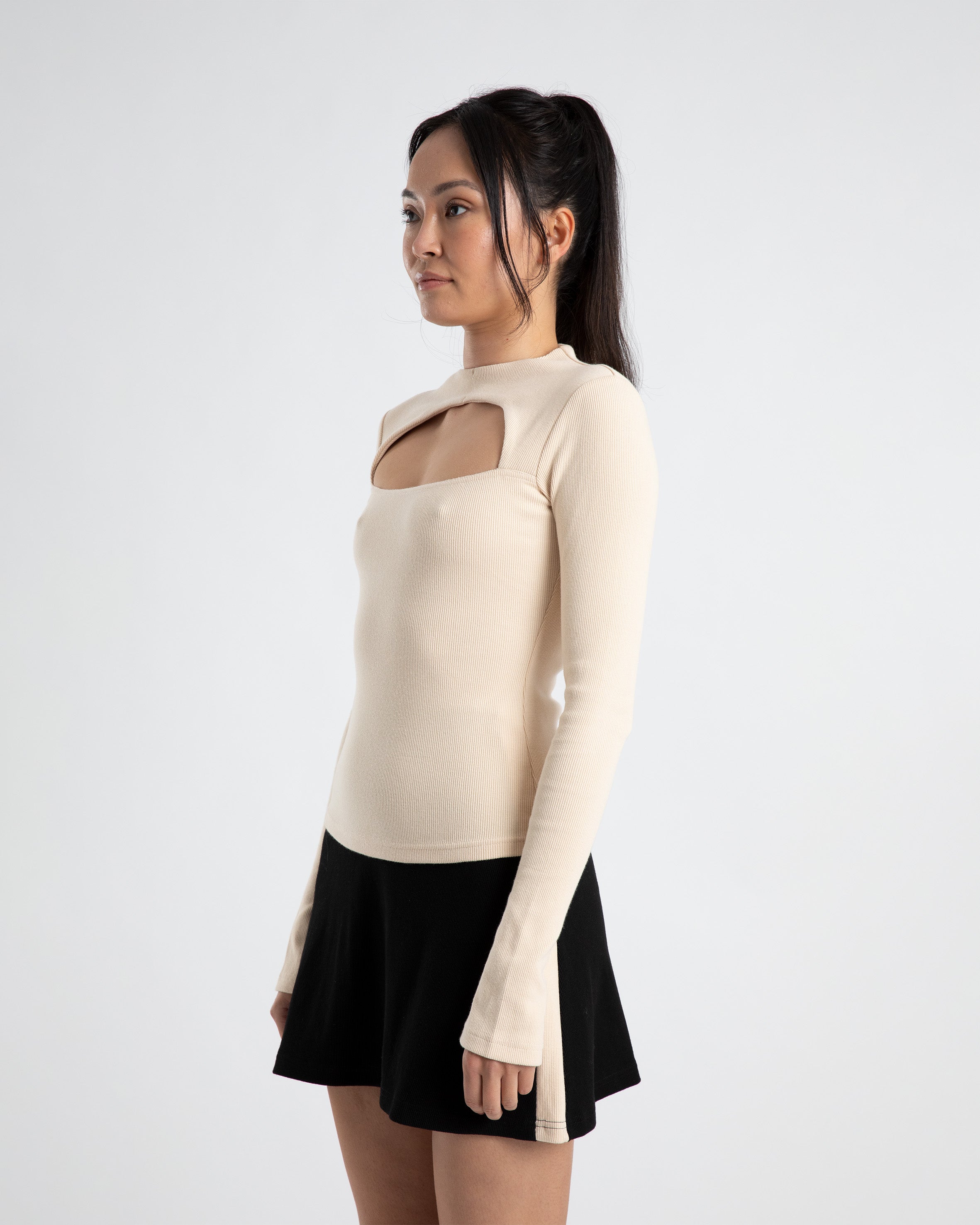 Long Sleeve Cut Out Top - Cream
