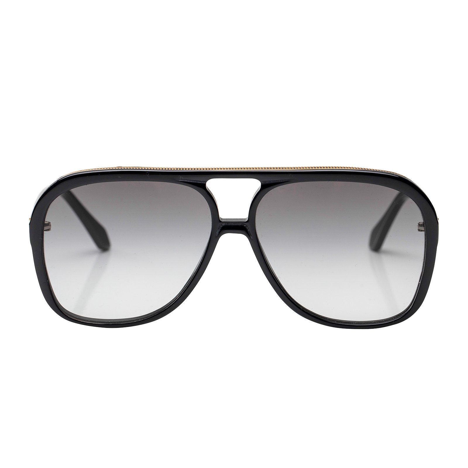 Bang | Sunglasses - Gloss Black w. Gold Metal Trim / Black Gradient Lens