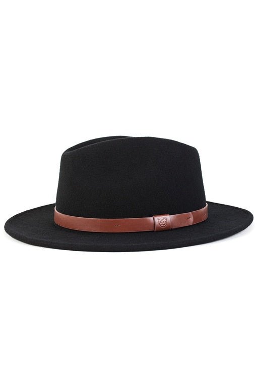 Messer Fedora - Black/Tan Band - Wide Brim Hat - Brixton - Women's fashion at The Freedom State