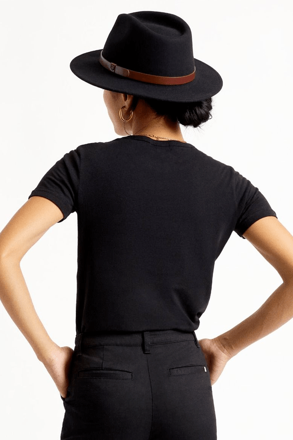 Messer Fedora - Black/Tan Band - Wide Brim Hat - Brixton - Women's fashion at The Freedom State