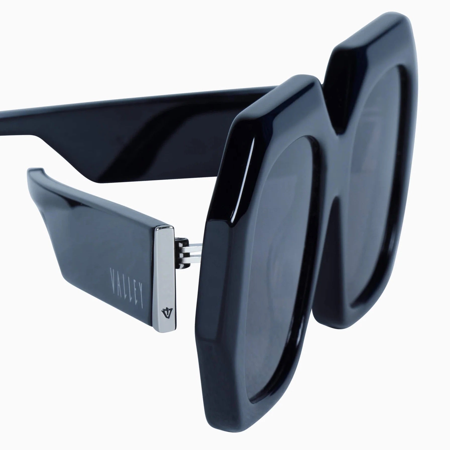 Valley Eyewear | Monolith | Gloss Black w. Silver Metal Trim / Black Lens