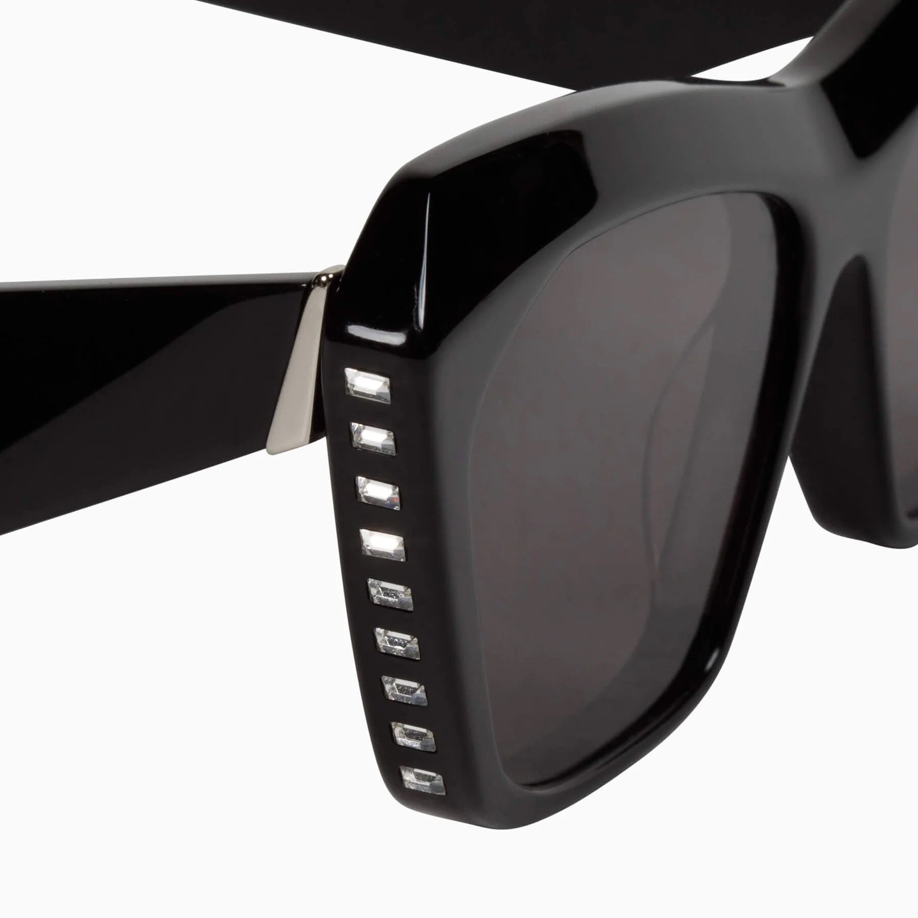 Valley Eyewear | Piaf | Gloss Black w. Swarovski Crystals Silver Metal Trim / Black Lens