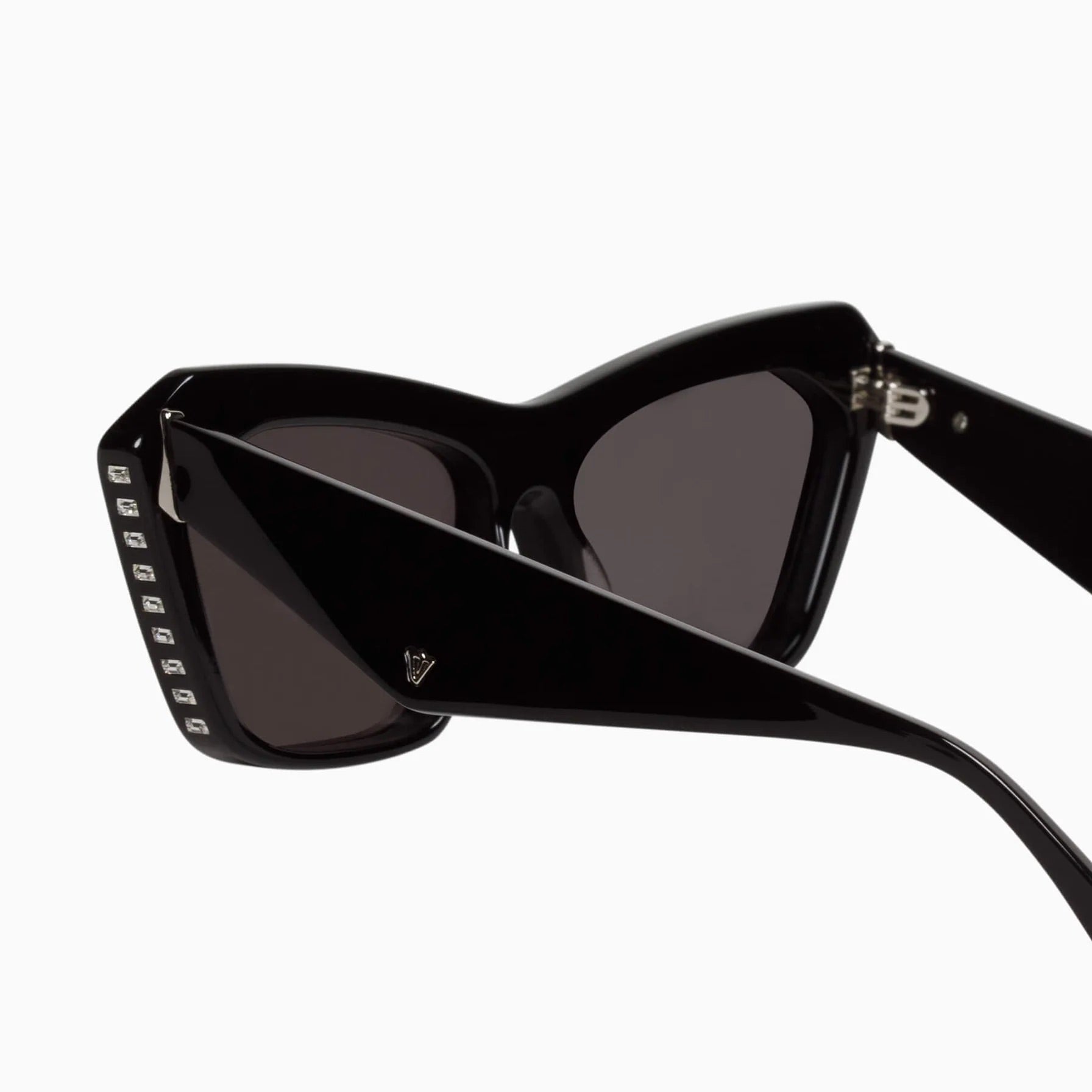 Valley Eyewear | Piaf | Gloss Black w. Swarovski Crystals Silver Metal Trim / Black Lens
