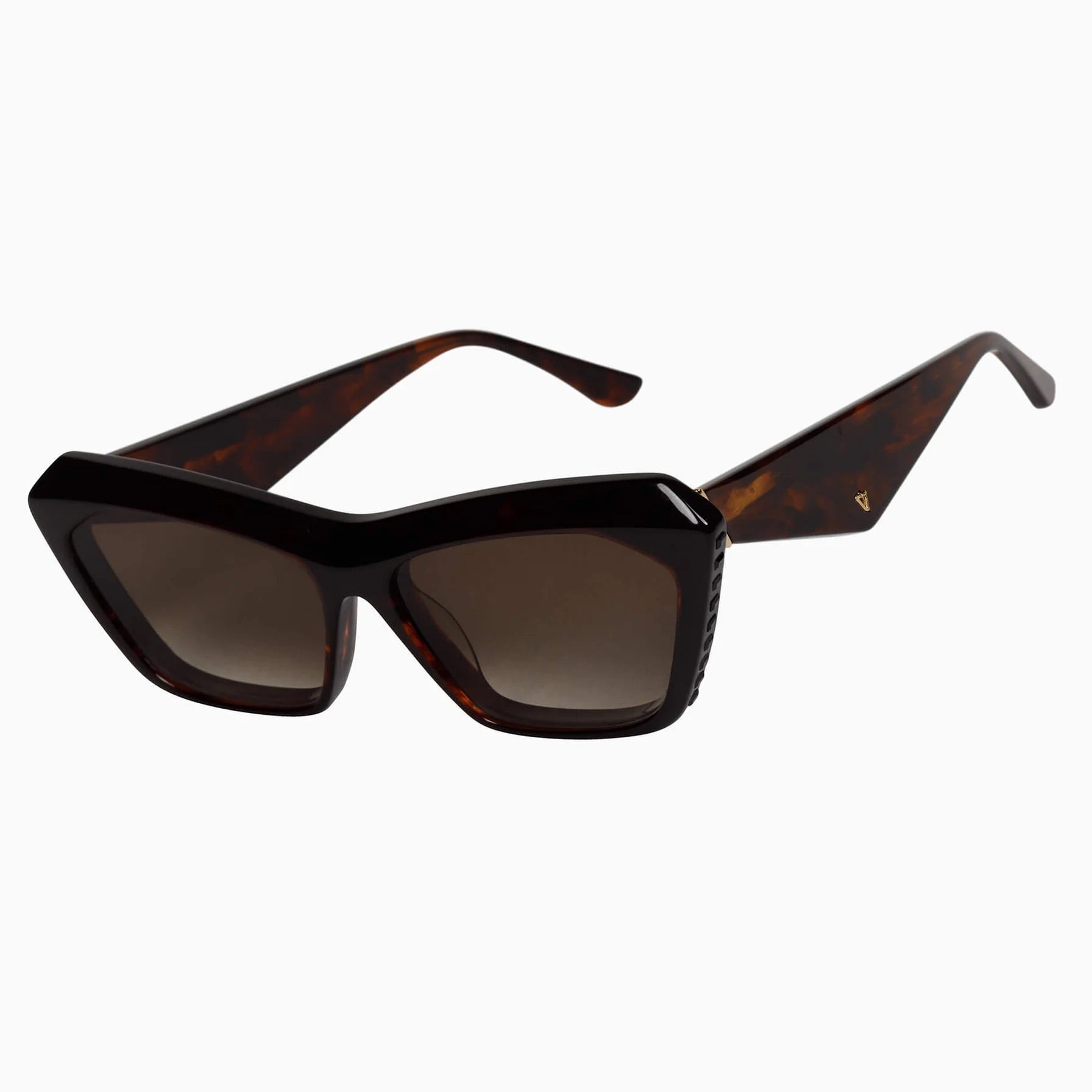 Valley Eyewear | Piaf | Tobacco Tort w. Black Swarovski Crystals Gold Metal Trim / Brown Gradient Lens