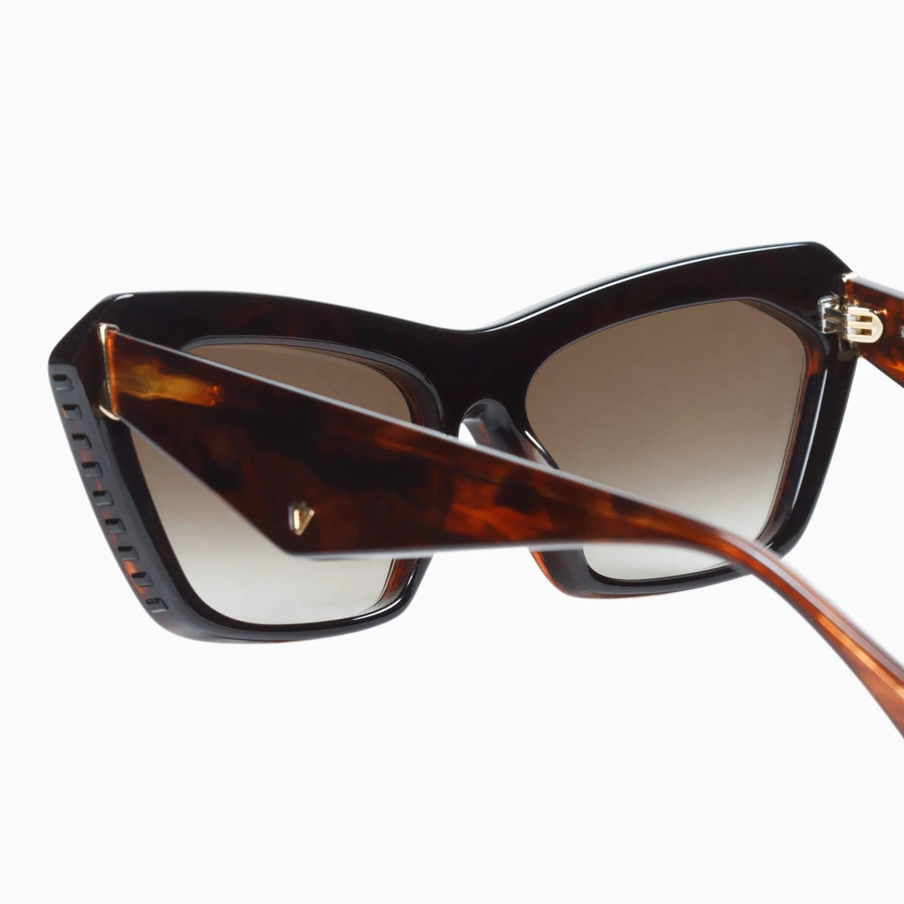 Valley Eyewear | Piaf | Tobacco Tort w. Black Swarovski Crystals Gold Metal Trim / Brown Gradient Lens