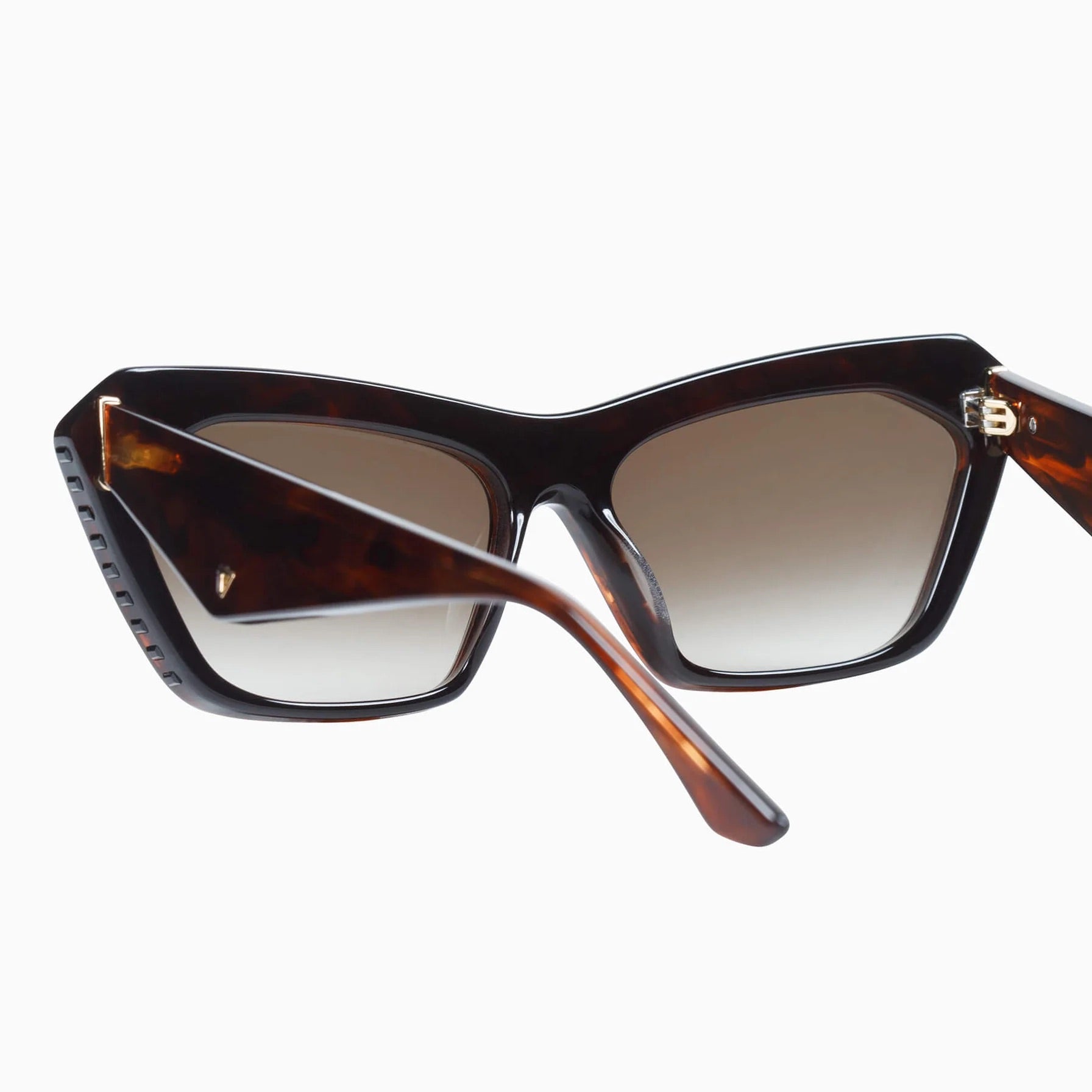Valley Eyewear | Piaf | Tobacco Tort w. Black Swarovski Crystals Gold Metal Trim / Brown Gradient Lens