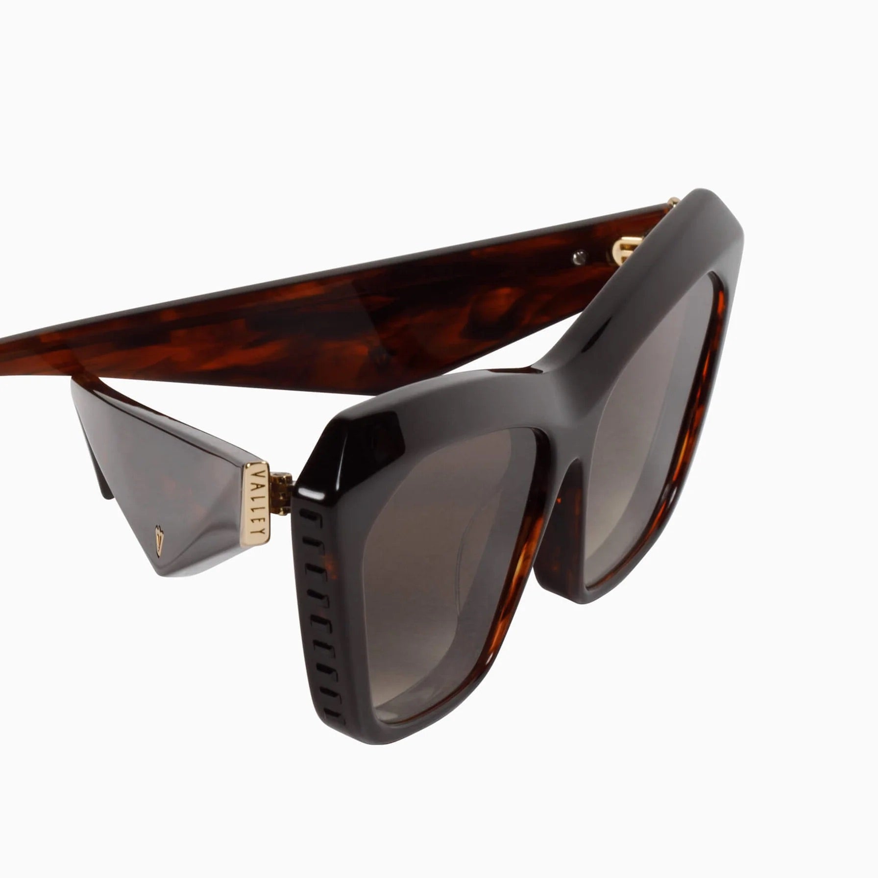 Piaf | Sunglasses - Tobacco Tort w. Black Swarovski Crystals Gold Metal Trim / Brown Gradient Lens