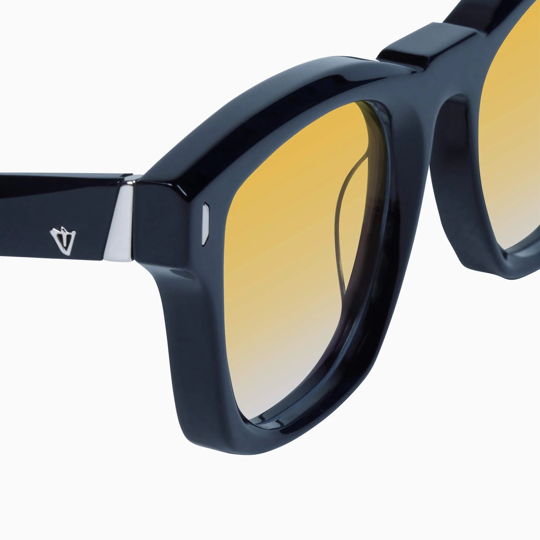 Solomon | Sunglasses - Gloss Black w. Silver Metal Trim / Orange Gradient Lens